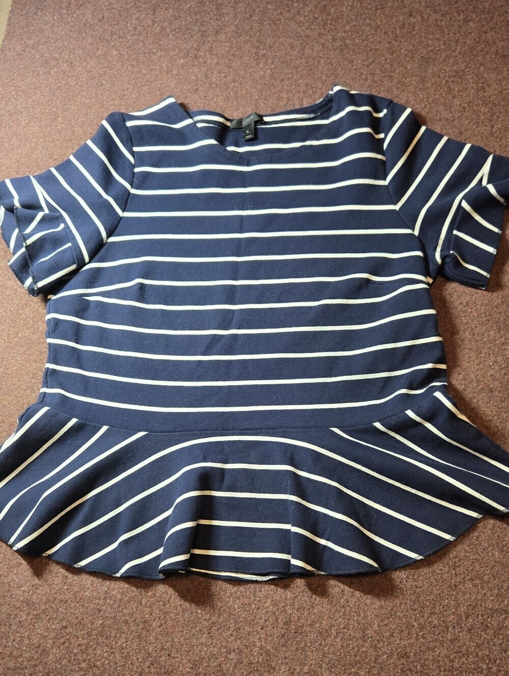 J. Crew Navy and White Striped Peplum Top Size XL 100% Cotton